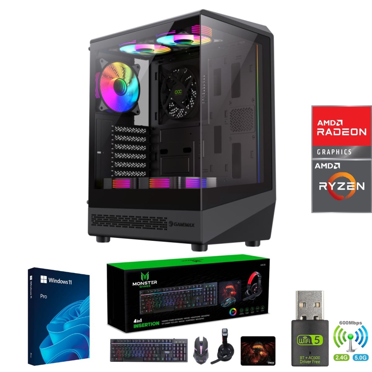 AMD CORP - Pc Gamer AMD Ryzen 7 5700X - 16GB RAM - RX 9060XT - 1TB - Wifi - COC-B