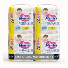 MERRIES - Pack 4 Pañales Pants Talla L 9-14kg 224 Unidades