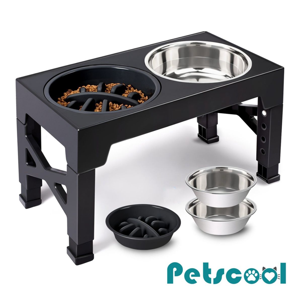 KIDSCOOL - Comedero Elevado Ajustable 5 Alturas Plato Anti-voracidad