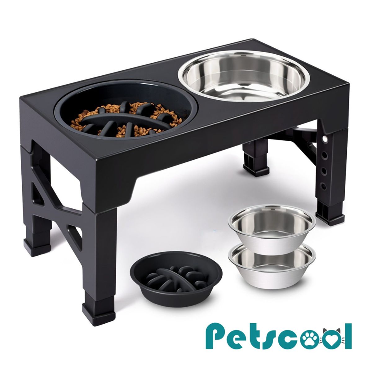 KIDSCOOL - Comedero Elevado Ajustable 5 Alturas Plato Anti-voracidad