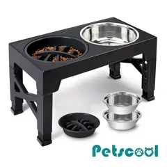 KIDSCOOL - Comedero Elevado Ajustable 5 Alturas Plato Anti-voracidad