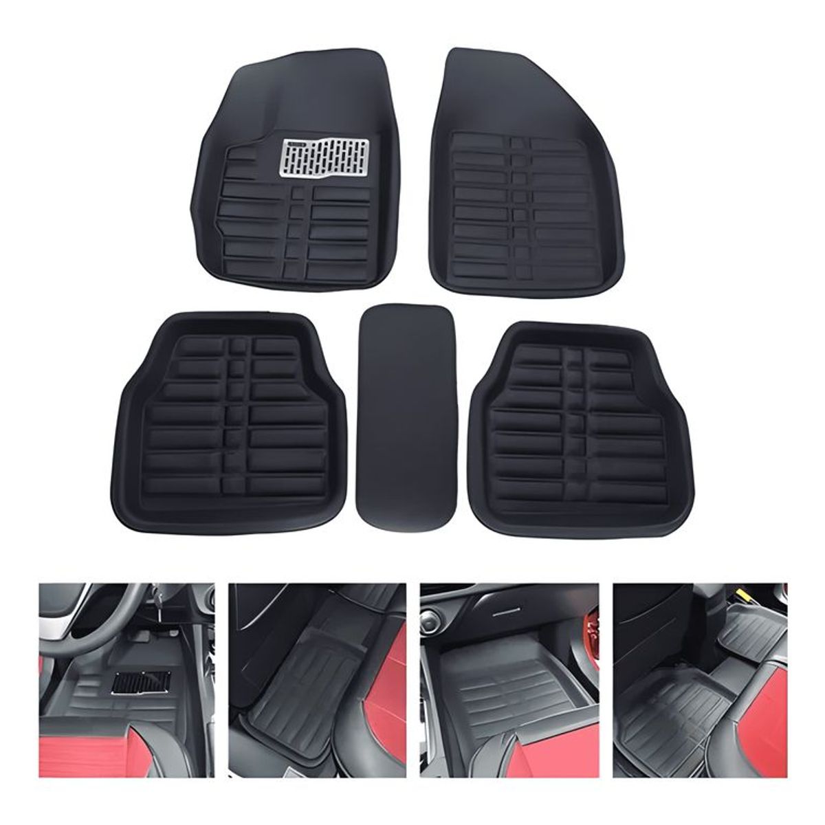 GENERICO - Set Tapetes Piso Alfombra Auto Universal Tipo Bandeja 5pieza