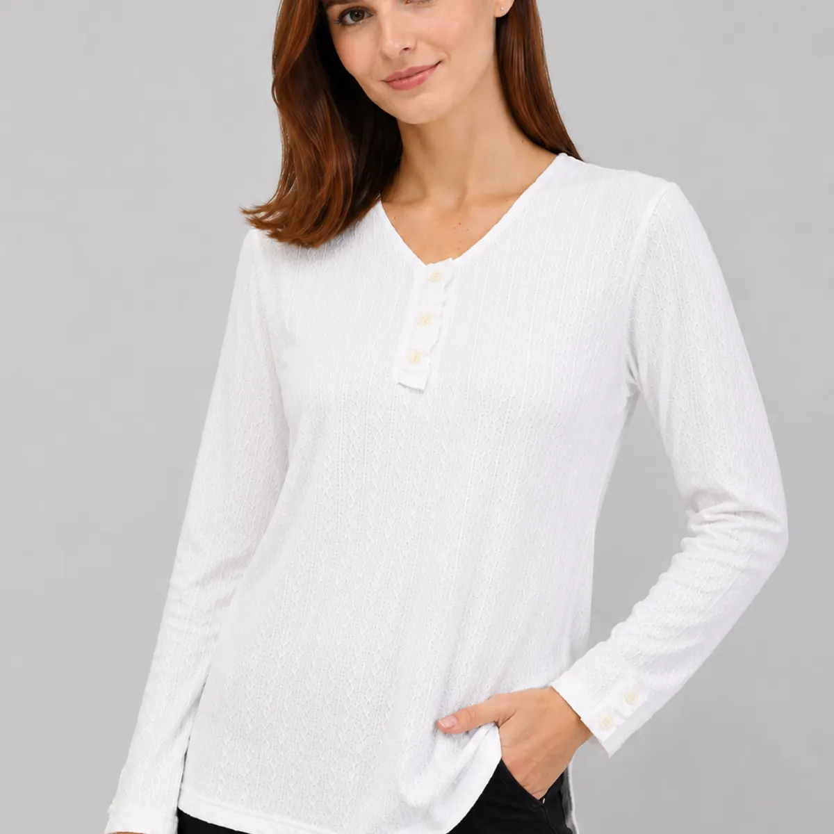 MAGENTA WOMAN - Polera 01 Lanilla Trenzada Blanca