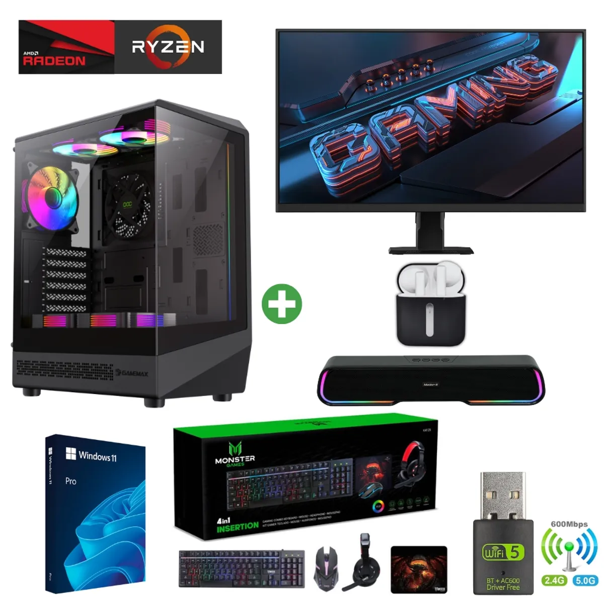 AMD CORP - Pc Gamer AMD 7 5700X - 32GB - RX 9060XT - 2TB (Parlante + Monitor 27" + HP) COC-B