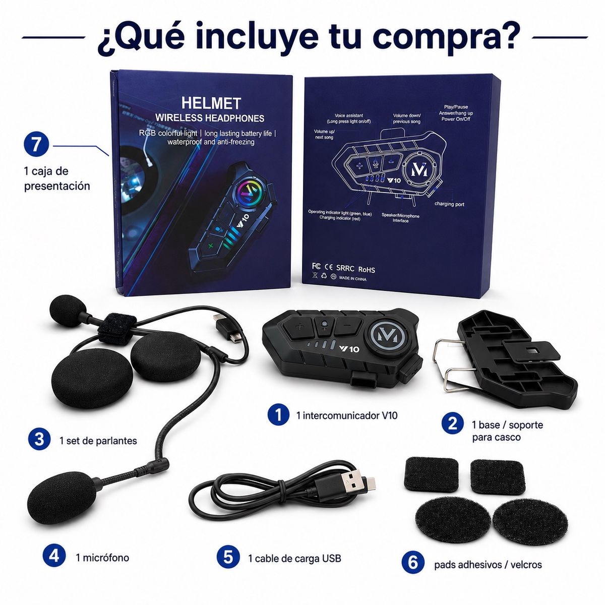 DOPA - Intercomunicador V10 Bluetooth Para Casco Moto Manos Libres