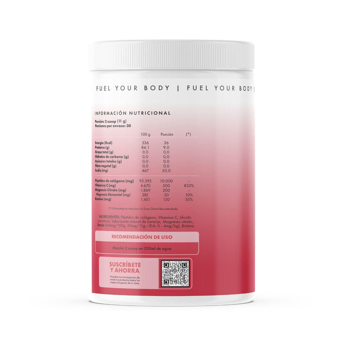 FUEL NUTRITION - Péptidos De Colágeno Hidrolizado Peptan® - Fuel Nutrition - Sabor Naranja - 30 porciones