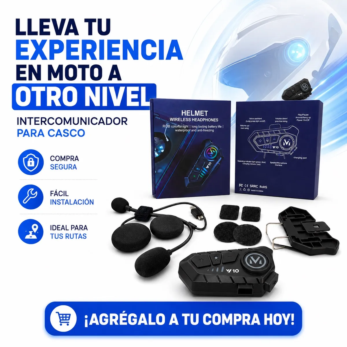 DOPA - Intercomunicador V10 Bluetooth Para Casco Moto Manos Libres