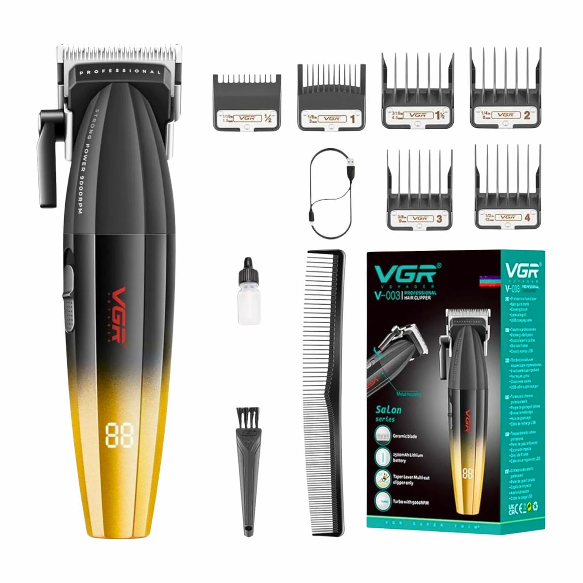 VGR - Máquina Cortapelo VGR003 Clipper Profesional 9000RPM Dorado