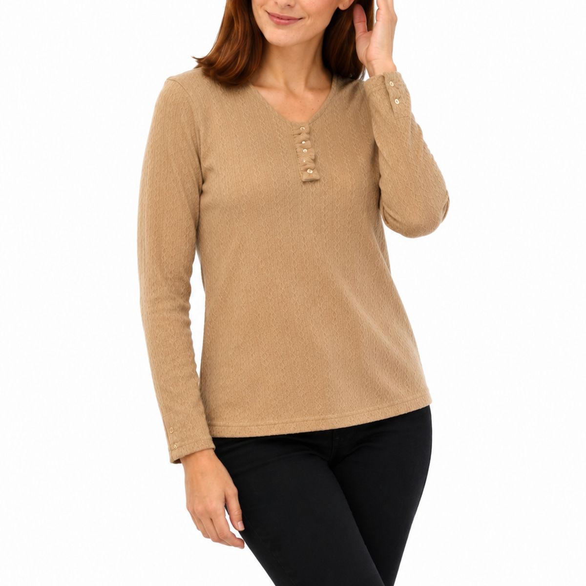 MAGENTA WOMAN - Polera 01 Lanilla Trenzada Beige
