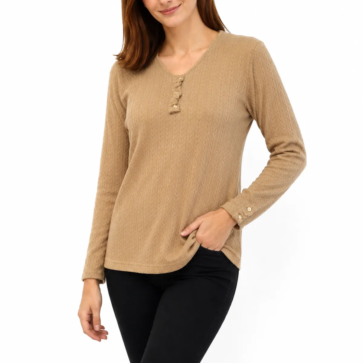 MAGENTA WOMAN - Polera 01 Lanilla Trenzada Beige