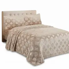 GENERICO - Set de Sábanas Polar Plush 2.5 Plazas King Térmicas Suaves - Beige