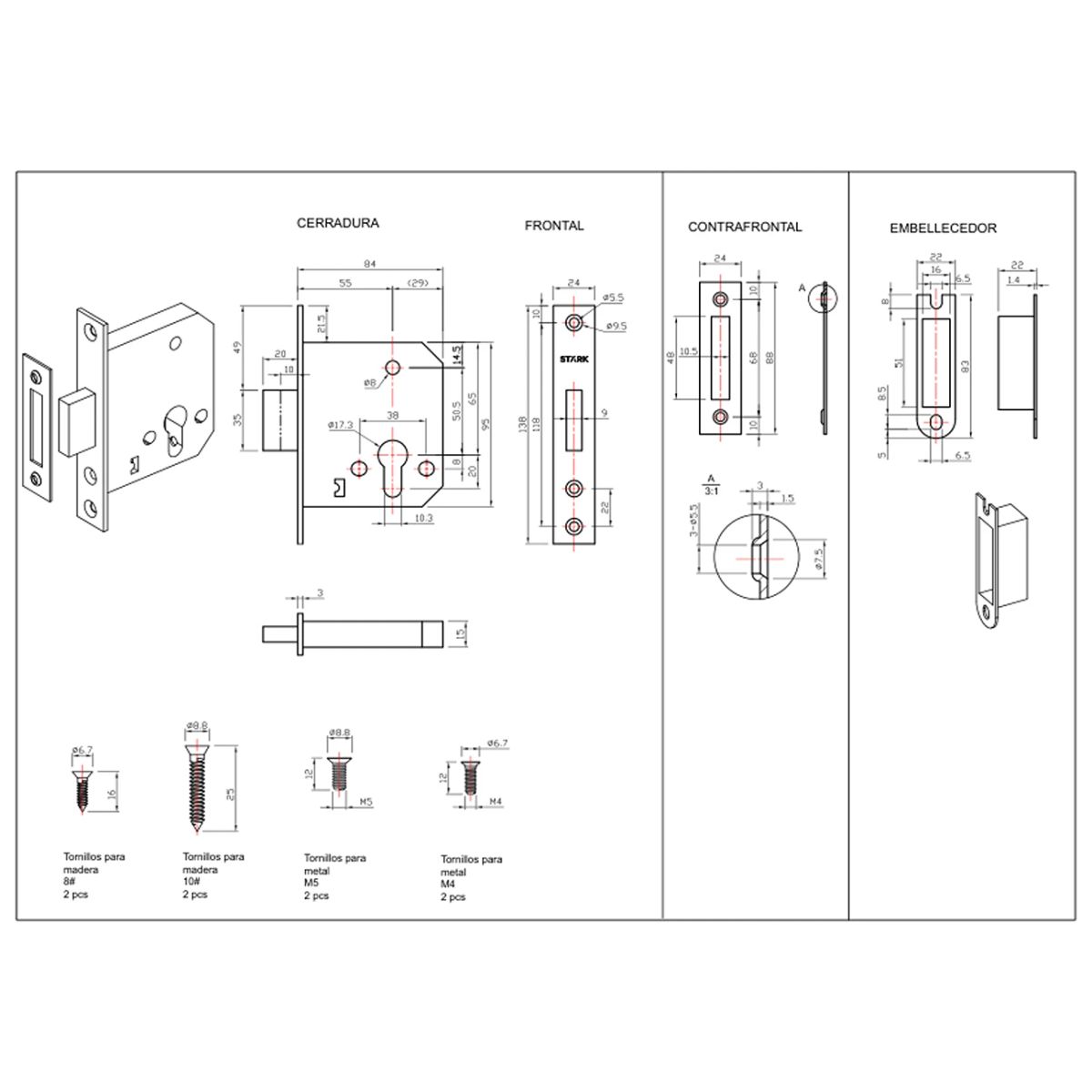 GENERICO - Cerradura de embutir de seguridad Stärk Design, cilindro exterior  seguro interior BL