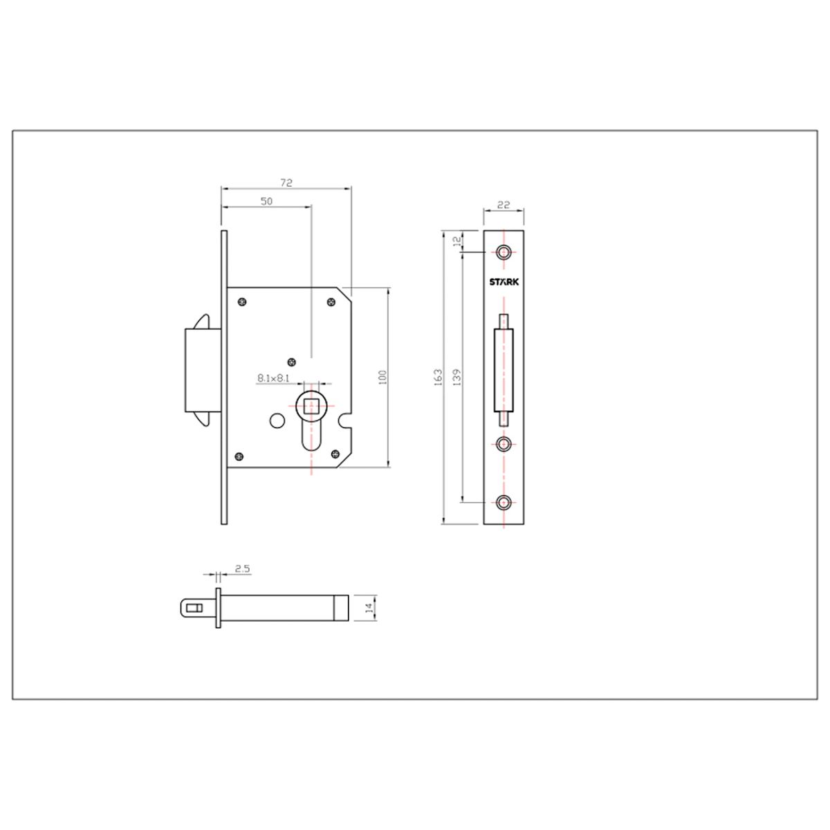 GENERICO - Cerradura de embutir puerta corredera Stärk Design baño seg int  ranura emerg ext BL