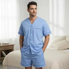 MONA - Pijama Bermuda Popelina camisero con botones