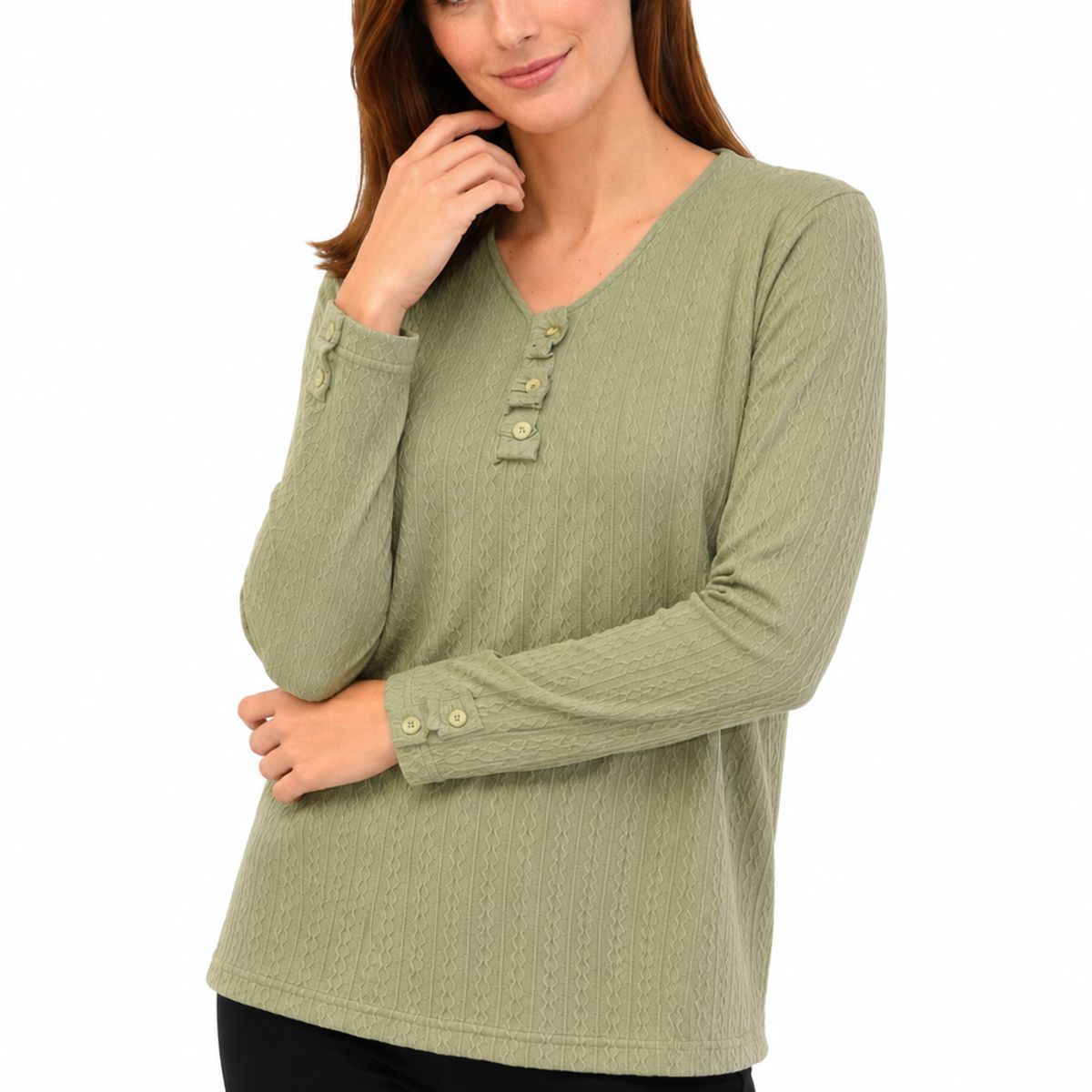 MAGENTA WOMAN - Polera 01 Lanilla Trenzada Verde