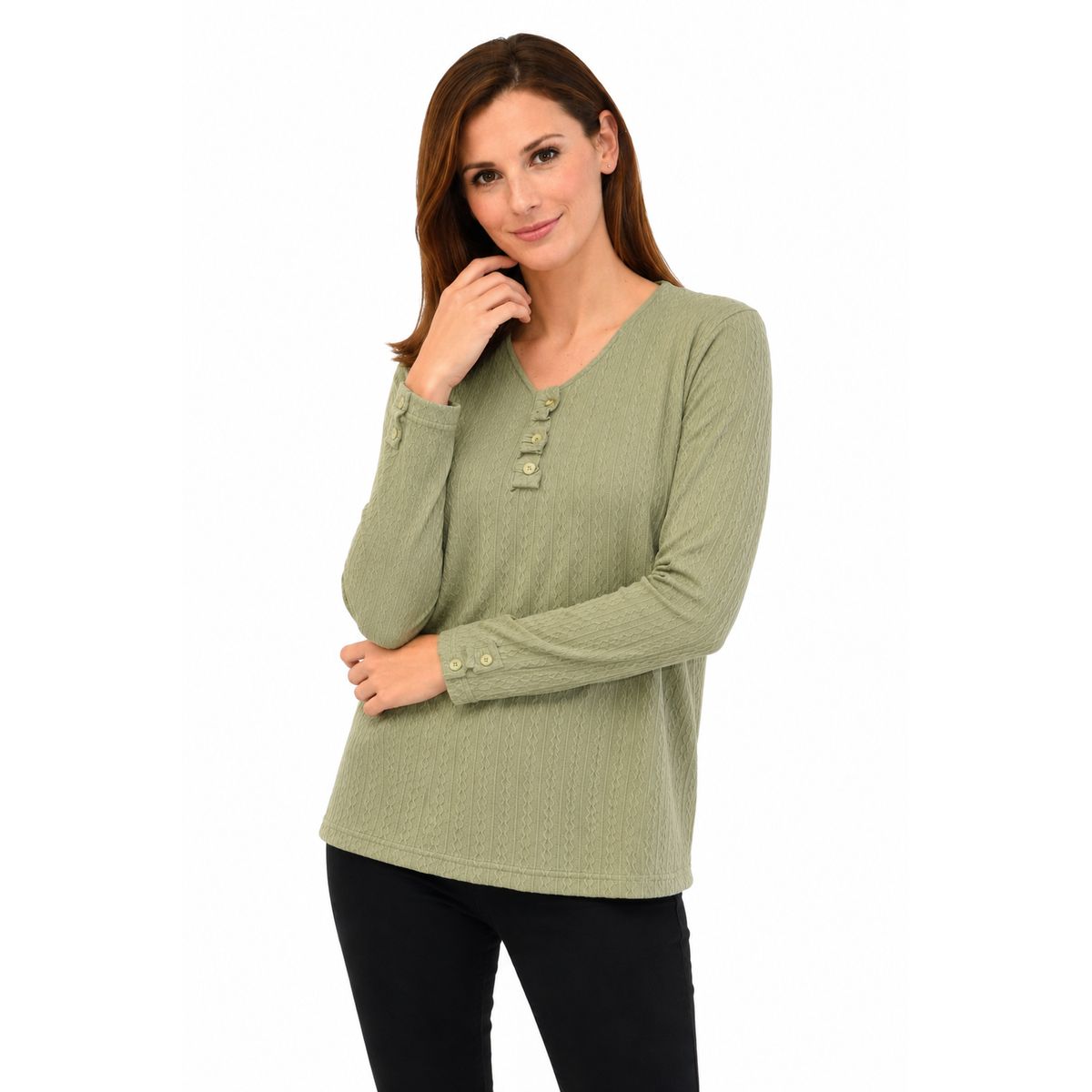 MAGENTA WOMAN - Polera 01 Lanilla Trenzada Verde