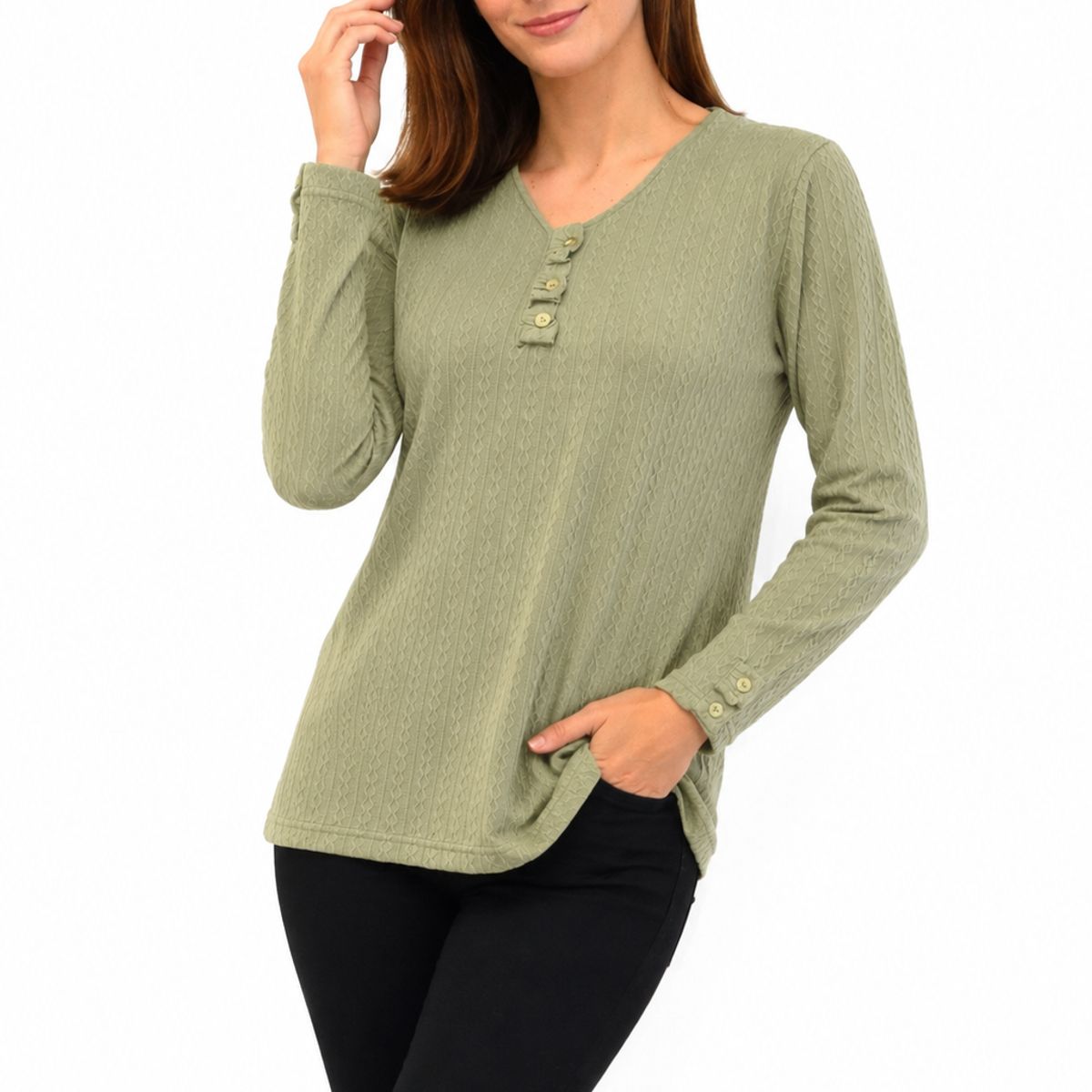 MAGENTA WOMAN - Polera 01 Lanilla Trenzada Verde