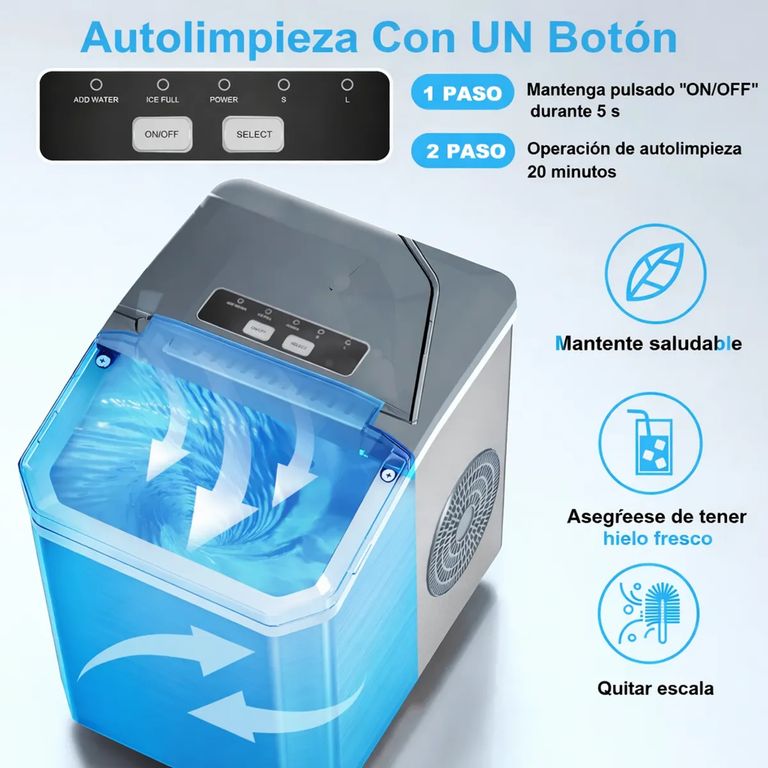 MOVI MAQUINA PARA HACER HIELO, 9 CUBOS CADA 8 MINUTOS, 2 TAMAÑOS DE CUBO