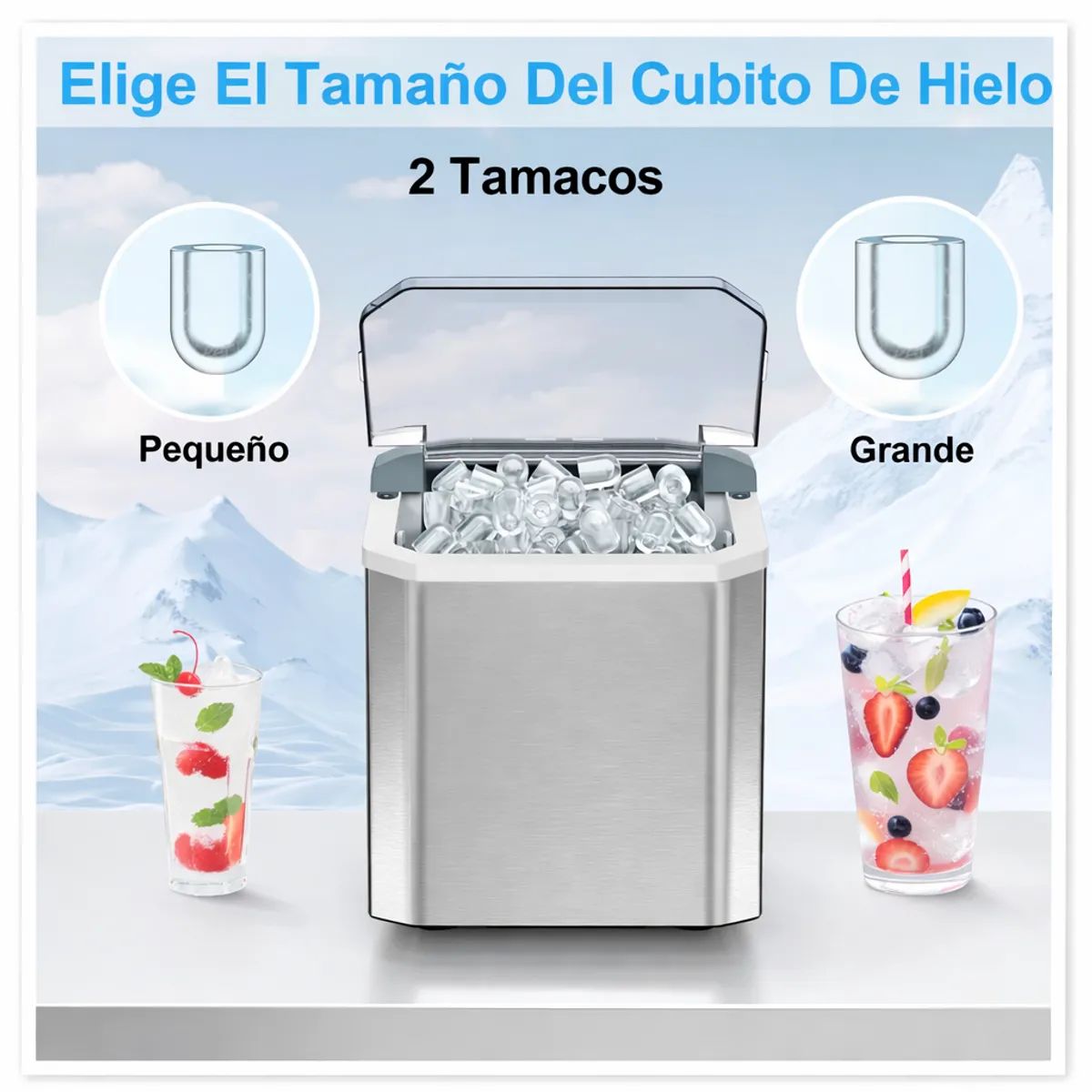 MOVI - MAQUINA PARA HACER HIELO, 9 CUBOS CADA 8 MINUTOS, 2 TAMAÑOS DE CUBO