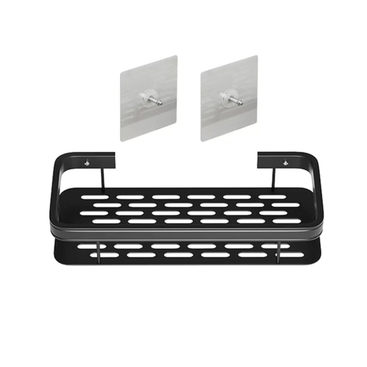 IRM - Repisa De Baño Multiuso Negro Mate Con Adhesivo Reforzado Sin Perforaciones Organizador De Ducha