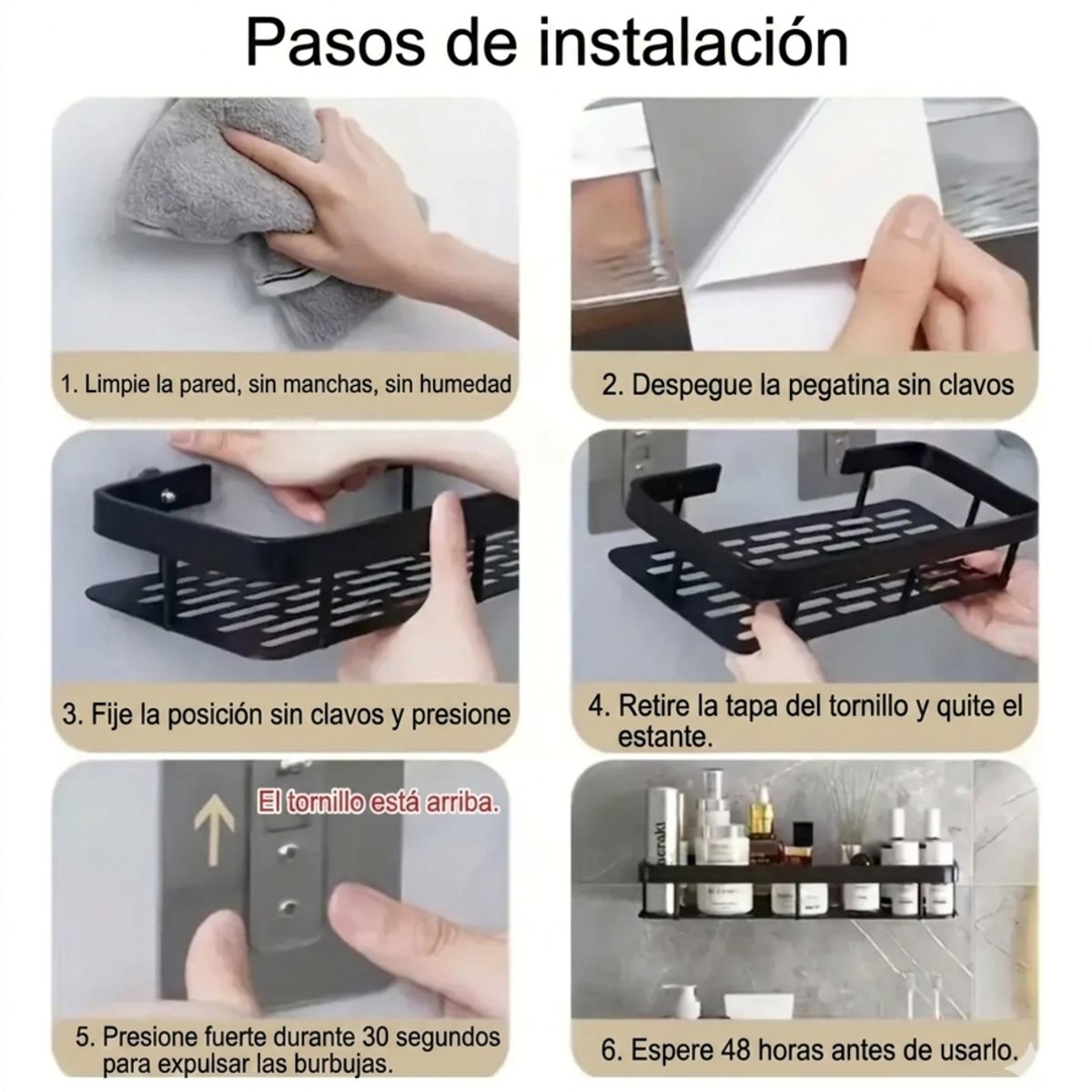 IRM - Repisa Organizador X2 De Cocina Y Baño Negro Mate Sin Tornillos Resistente Agua Y Oxido FIGOIMPORT