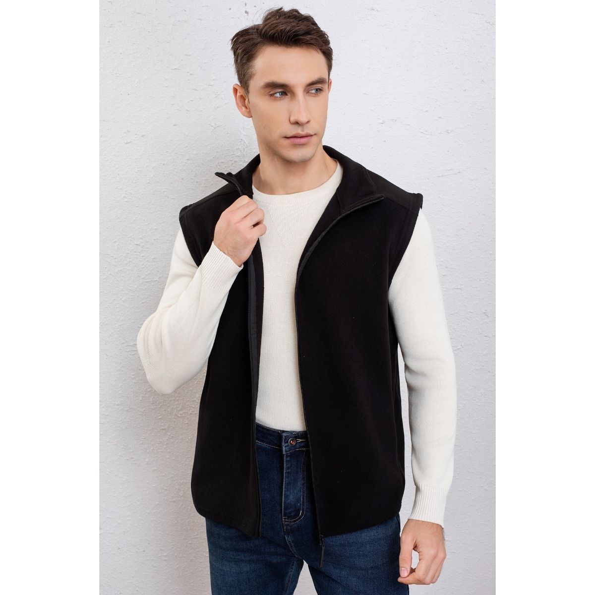 LIKE SHOP - Polar Hombre Algodón Sin Mangas Cierre Cuello Alto Invierno 7632