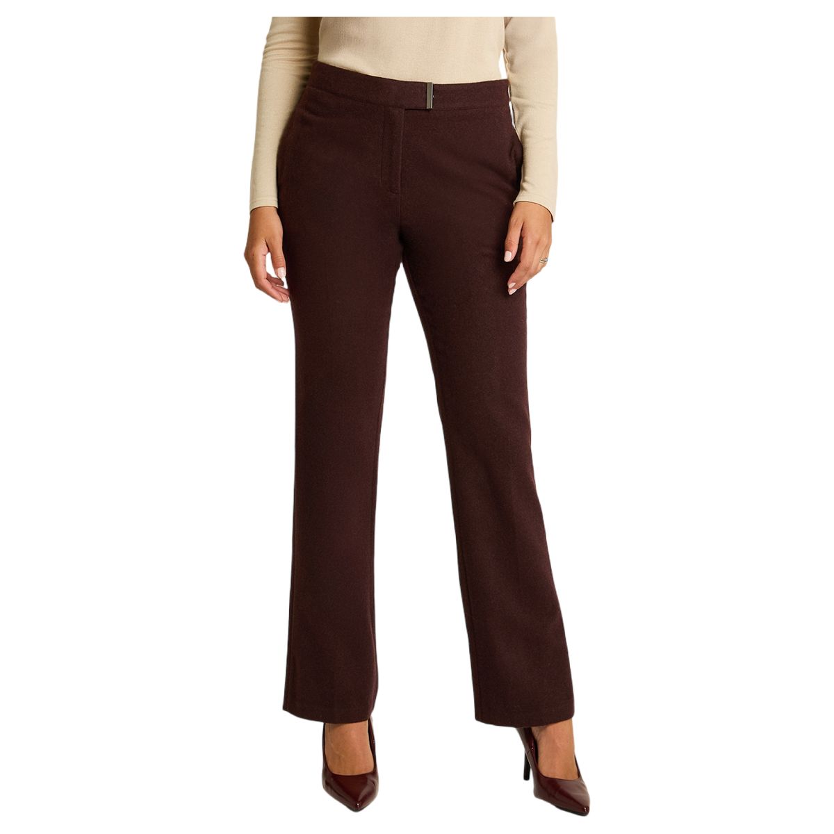 LORENZO DI PONTTI - Pantalon Formal Burdeo Elasticidad Nula Sin Forro Calce Normal Tela Plano
