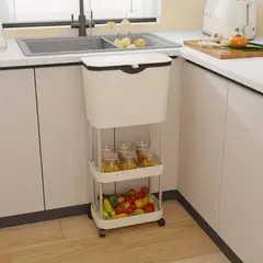 GENERICO - BASURERO PARA COCINA CON 2 NIVELES DE ESTANTES Y CON RUEDAS