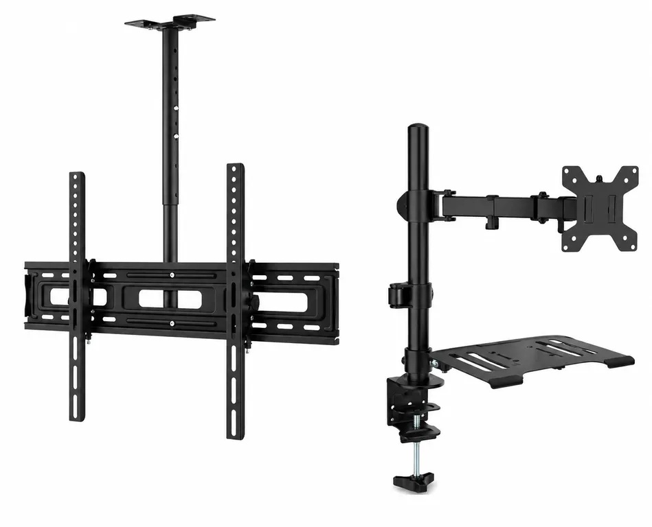 IRM Pack Soporte TV Techo Colgante + Brazo Doble Monitor Escritorio Articulado Universal Negro