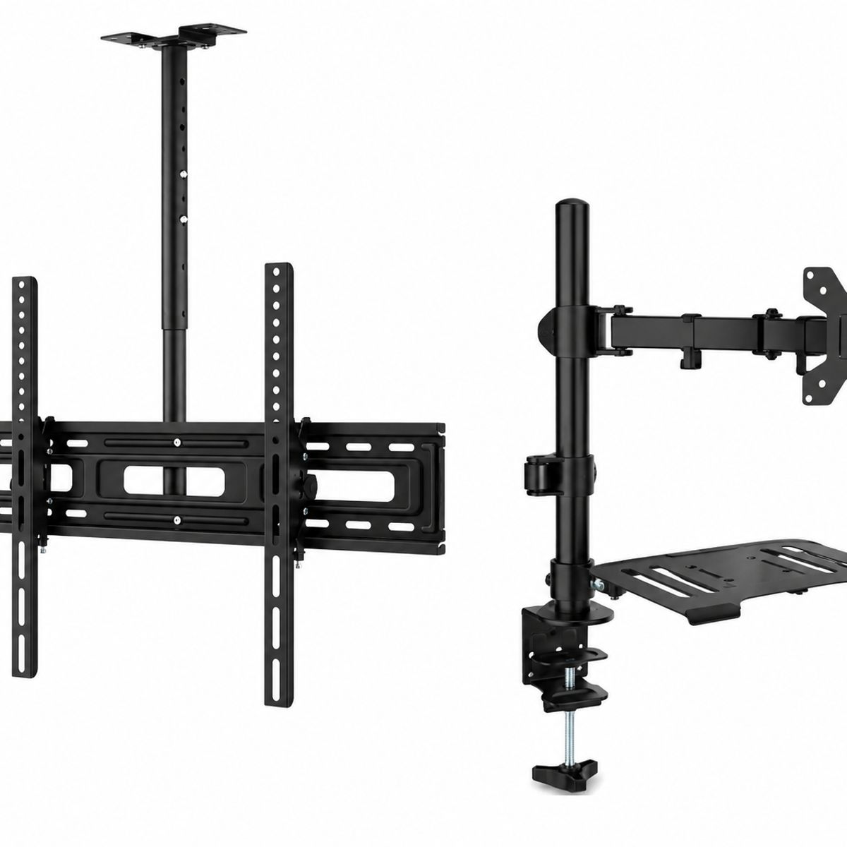 IRM - Pack Soporte TV Techo Colgante + Brazo Doble Monitor Escritorio Articulado Universal Negro