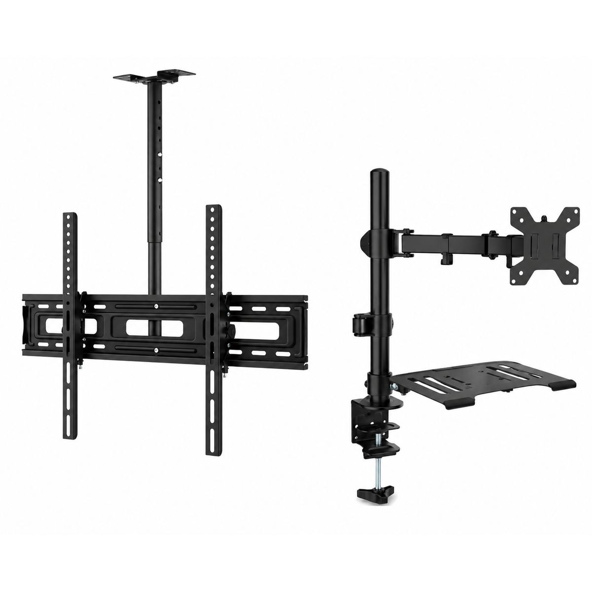 IRM - Pack Soporte TV Techo Colgante + Brazo Doble Monitor Escritorio Articulado Universal Negro