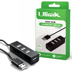 ULINK - Mini Hub Usb 2.0 4 Puertos Usb Cable Largo De 80cm