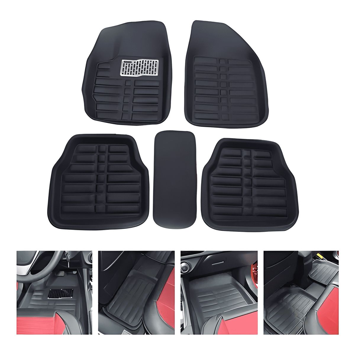 GENERICO - Set Tapetes Piso Alfombra Auto Universal Tipo Bandeja 5pieza