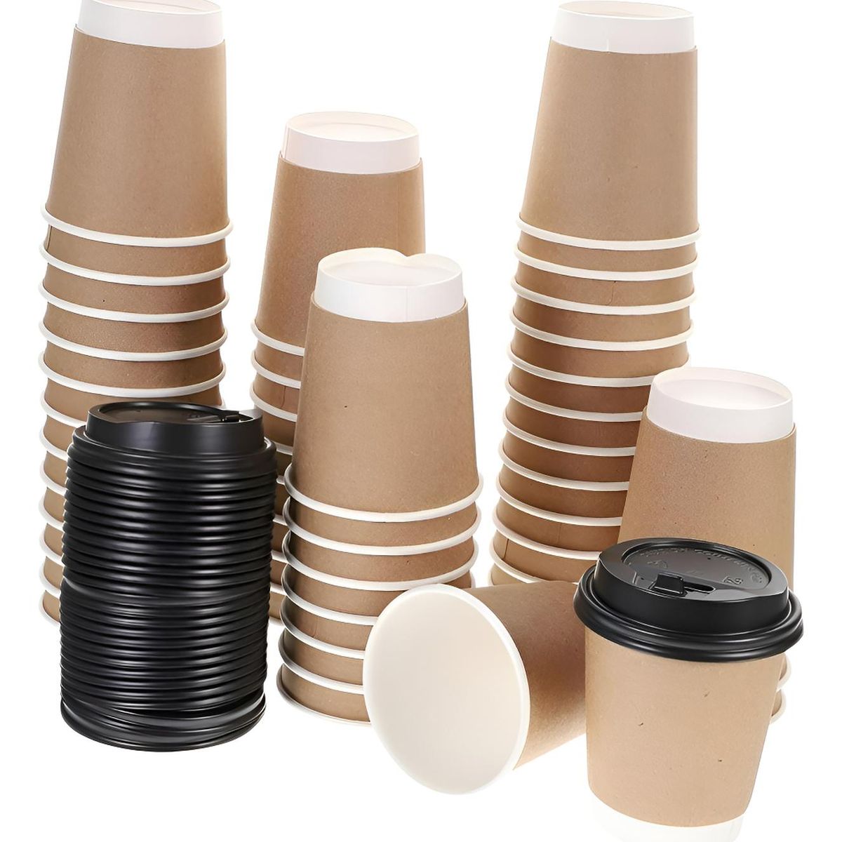 PASTELERIUSCL - Pack X100 Vaso Desechables Vaso Kraft Doble Pared C/tapa 8oz Color Marrón Claro Vaso Kraft Doble Par