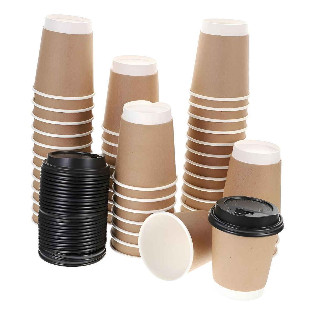 PASTELERIUSCL - Pack X100 Vaso Desechables Vaso Kraft Doble Pared C/tapa 8oz Color Marrón Claro Vaso Kraft Doble Par