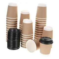 PASTELERIUSCL - Pack X100 Vaso Desechables Vaso Kraft Doble Pared C/tapa 8oz Color Marrón Claro Vaso Kraft Doble Par