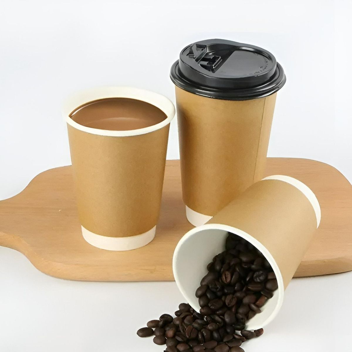 PASTELERIUSCL - Pack X100 Vaso Desechables Vaso Kraft Doble Pared C/tapa 8oz Color Marrón Claro Vaso Kraft Doble Par