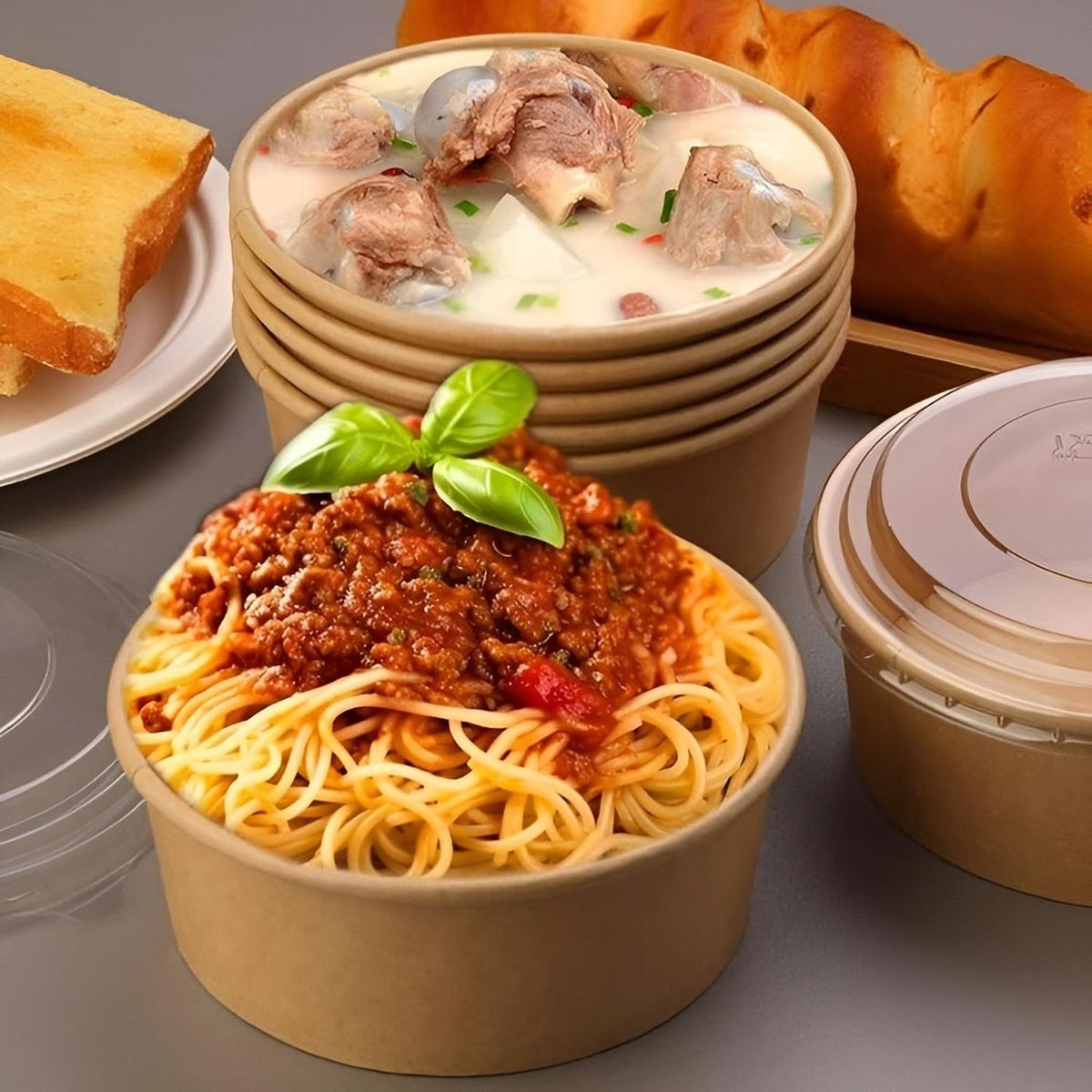 PASTELERIUSCL - X100 Bowl Con Tapa Bowls Plastico Envases Bowl Kraft 750 Cc Beige / Bowl Con Tapa 750cc
