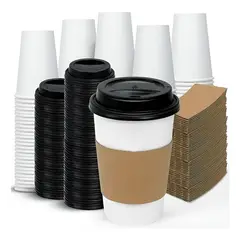 PASTELERIUSCL - Vaso Cafe Polipapel Vaso Kraft Vaso C/tapa+manga 12oz 200und Blanco / Vaso 12oz