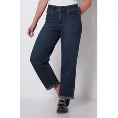 WADOS - JEANS MUJER RECTO ROLL UP TIRO ALTO PRETINA BASICA 1 BOTON