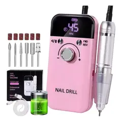 GENERICO - Torno Extractor De Uñas Eléctrico Profesional Portátil 45000 Rpm Rosa Inalámbrico Recargable