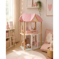 GENERICO - Casa de Muñecas de Madera con Muebles - Set de Juego Infantil