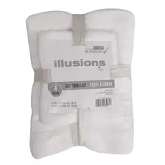 ILLUSIONS - Set 2 Toallas illusión Baño +2 Toallas De Mano 100% Algodón Blanco