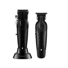 KEMEI - Combo Cortapelo Km-2296 + Km-2299 Base De Carga Negro