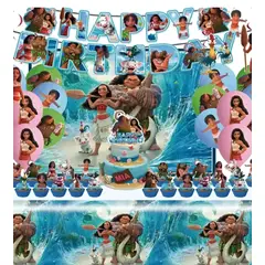 GENERICO - Set Cotillón Cumpleaños Moana Decoración + Tela De Fondo