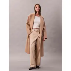 CALVIN KLEIN - Pantalón de Sarga de Algodón con Cinturón Beige