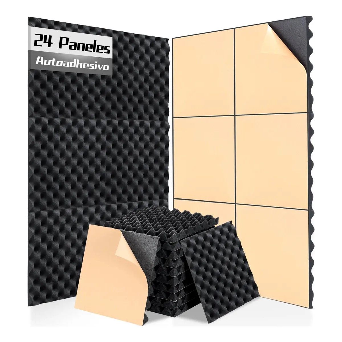 GENERICO - 24 Paneles Acústicos Espuma Acústica Autoadhesiva 30x30x3cm Color Negro BELUG