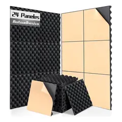 GENERICO - 24 Paneles Acústicos Espuma Acústica Autoadhesiva 30x30x3cm Color Negro BELUG
