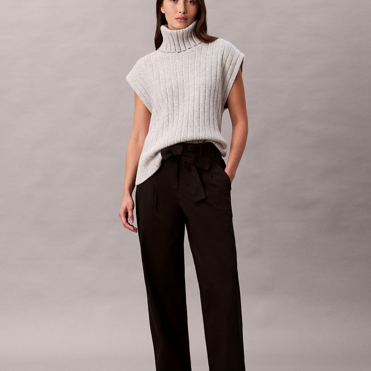 CALVIN KLEIN - Pantalón de Sarga de Algodón con Cinturón