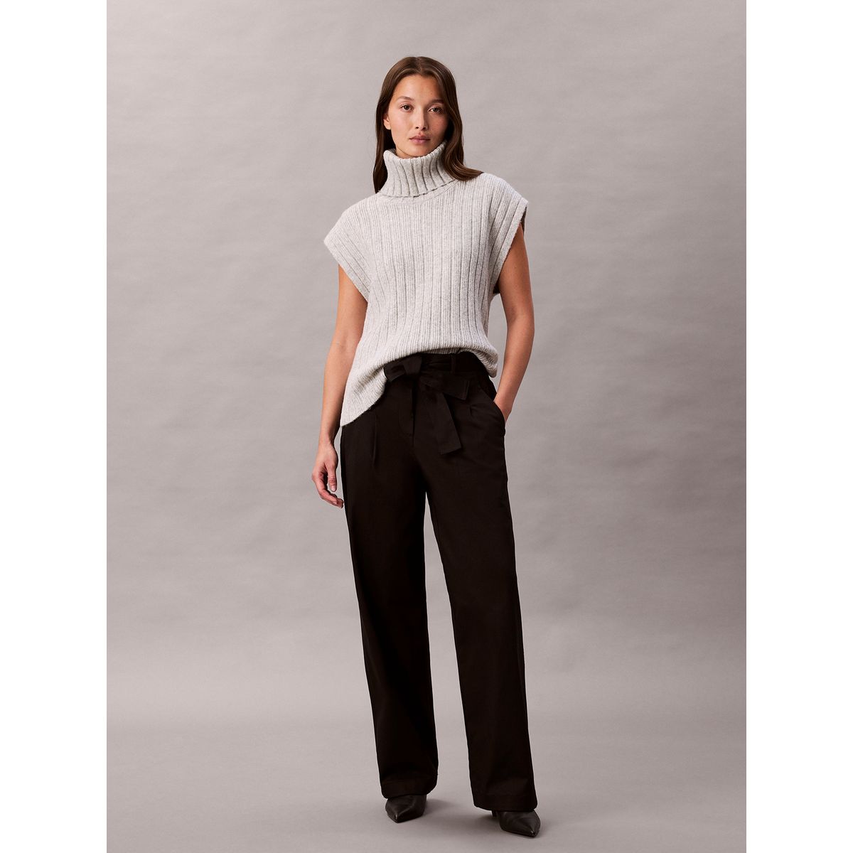 CALVIN KLEIN - Pantalón de Sarga de Algodón con Cinturón